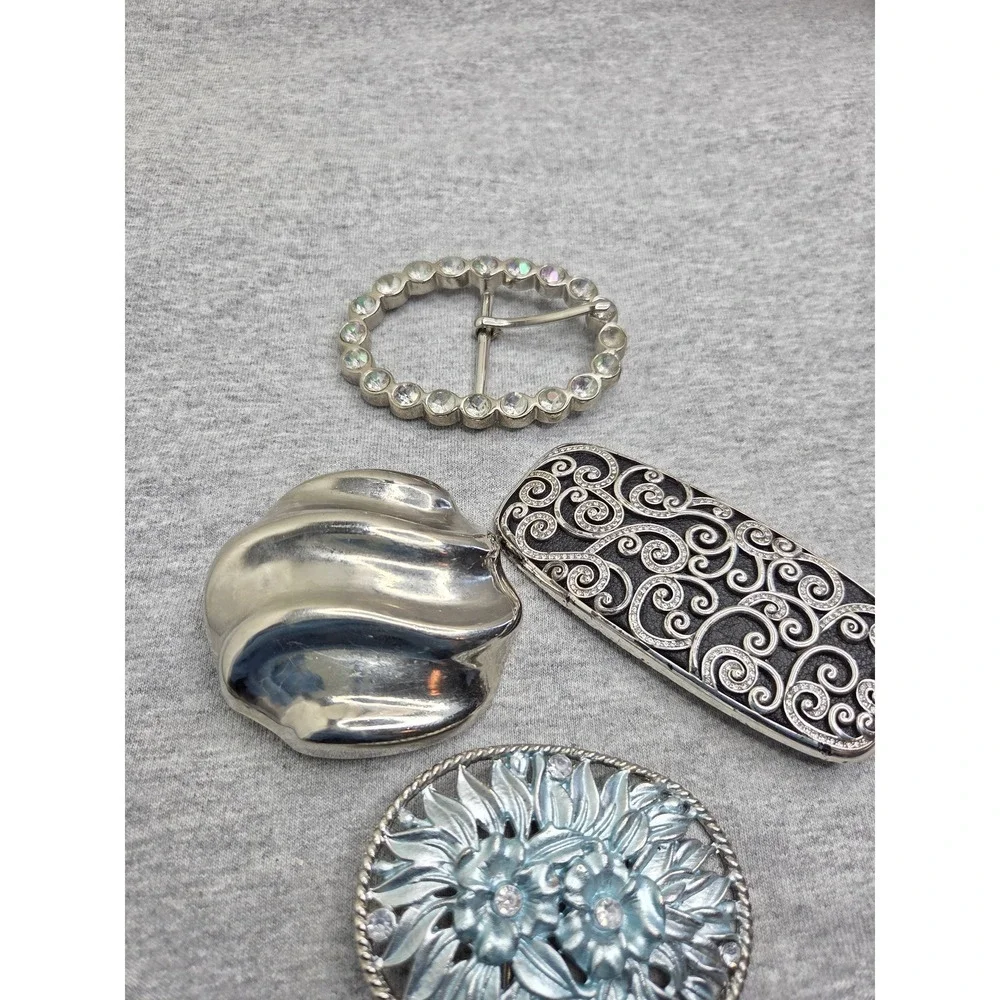 Lot of 4 Vintage Boutique Floral Leather Rhinestone Womens Belt Buckles Boho